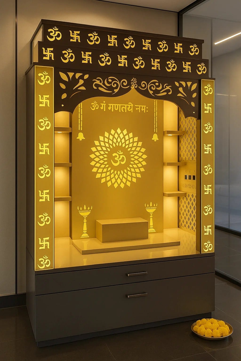 Mandir Design, Moulding / Mehrab Cutting / Pillar Cutting work by our studio in Ayodhya — 2