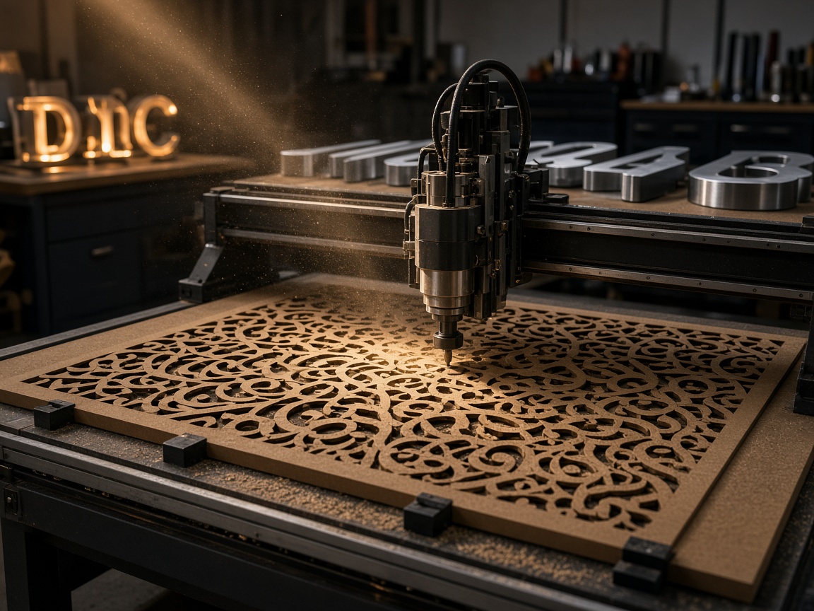 CNC router cutting a decorative jali panel in our Ayodhya workshop